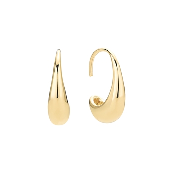 Tropfenförmige, glänzende, goldfarbene Ohrringe aus poliertem Material mit elegantem Design.